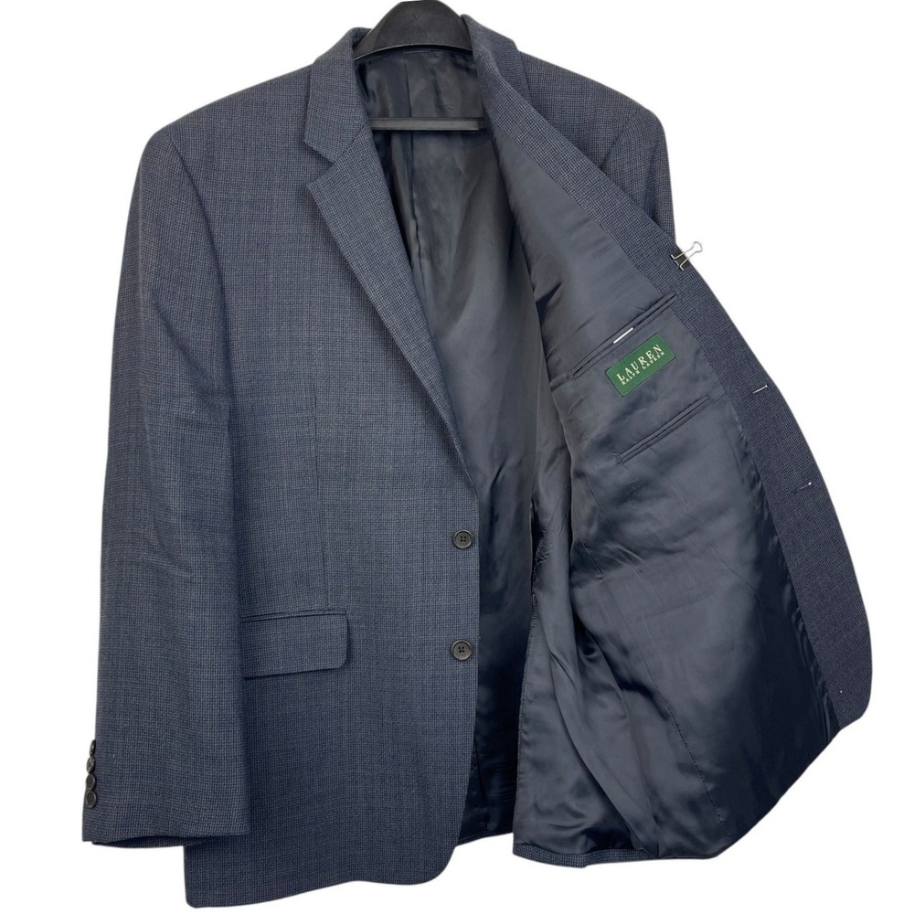 Lauren Ralph Lauren Blazer Mens 44R‎ Navy Blue 100% Wool Sport Coat Microcheck